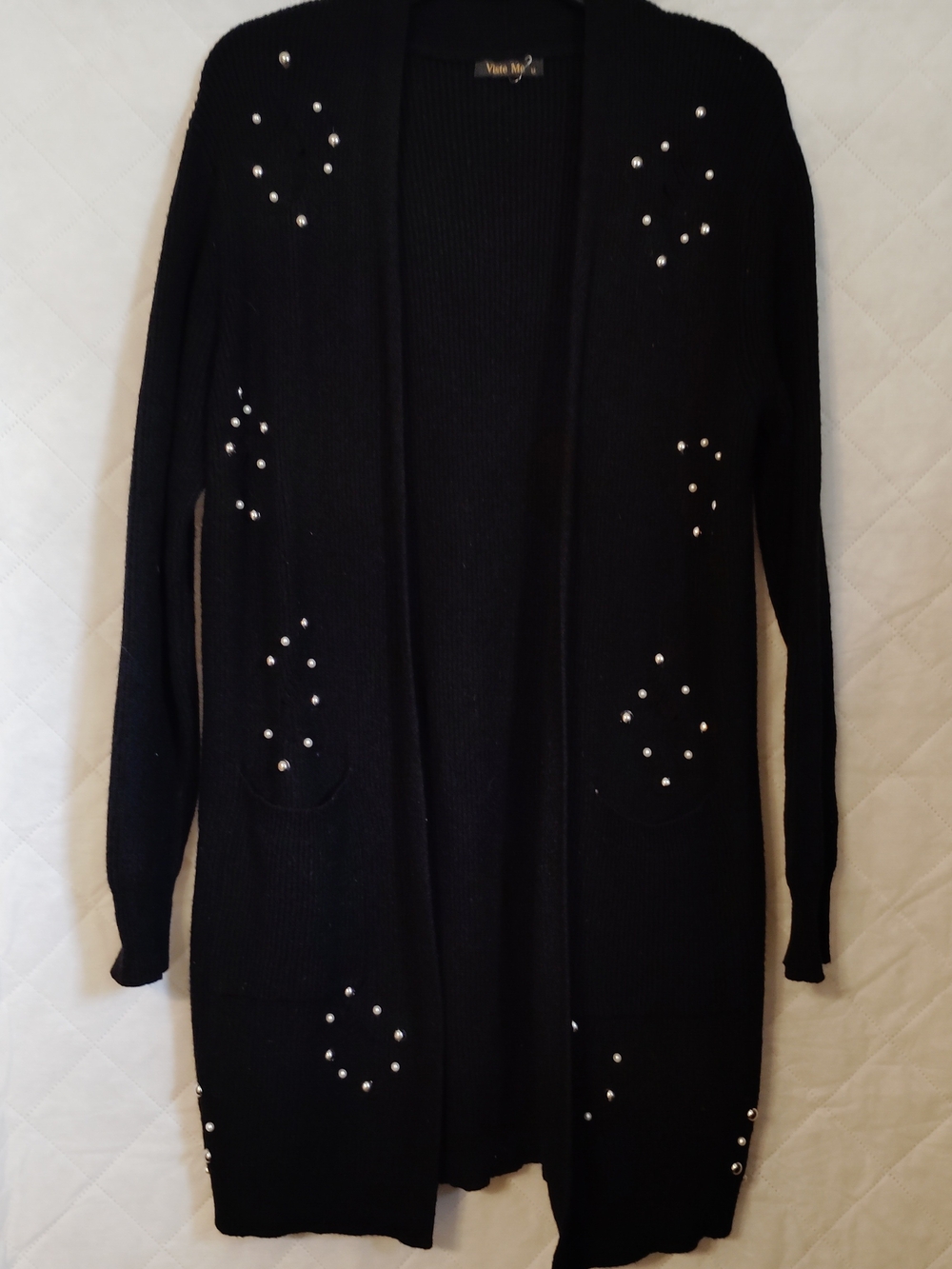 Black Pearl-Accent Open Cardigan